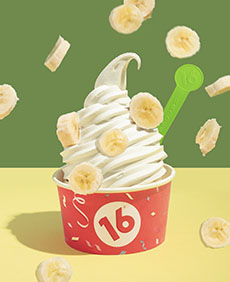 A dish of 16 Handles Banana Frozen Yogurt