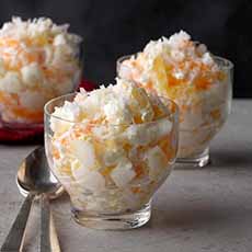Ambrosia salad in glass cups