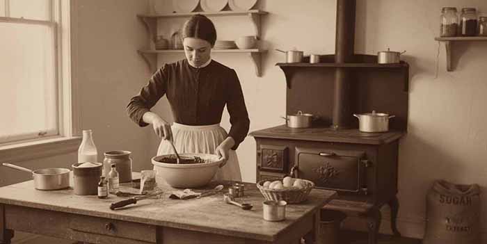 Making Pudding In An Old-Fashioned Kitchen