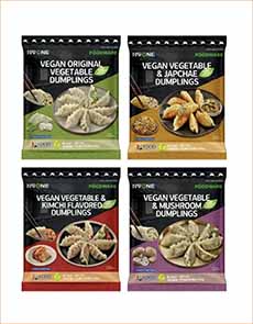 Packages of Damduone vegan Korean dumplings