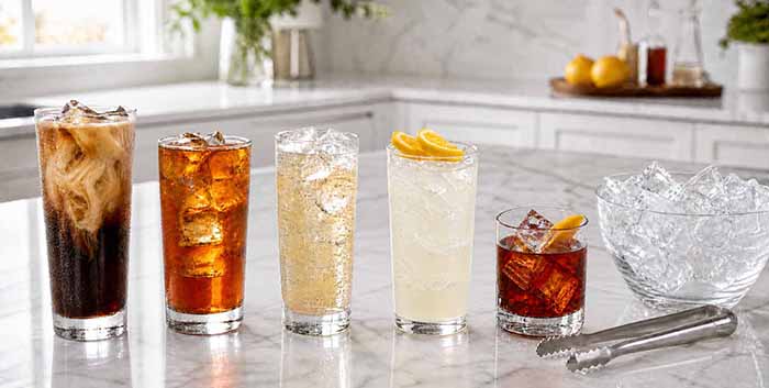 5 Different Iced Beverages With Ice Cubes