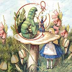 Alice In Wonderland with Caterpillar atop his mushroom