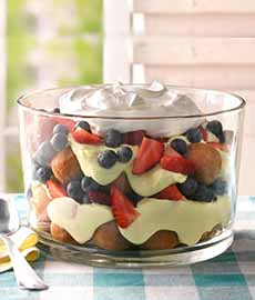 A Donut Hole Trifle with berries and lemon custard