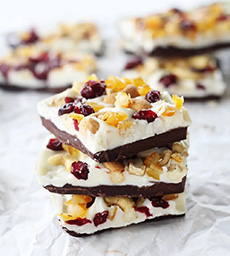 Dark & White Cashew Bark With Cranberries & Orange Peel