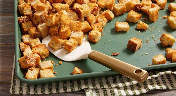 A Pan of Homemade Croutons