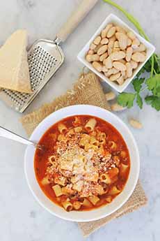 A bowl of Pasta e Fagioli soup