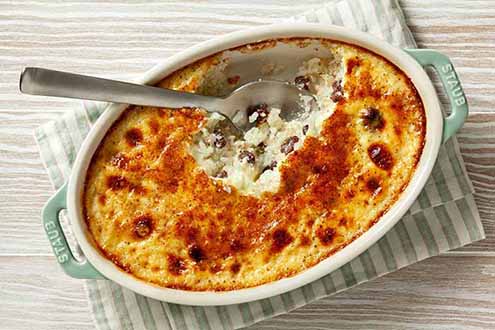 Rice Pudding Brulee In An Oval Ramekin