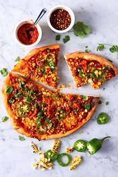 Spicy Sausage Pizza Recipe With Pesto, Corn & Jalapenos