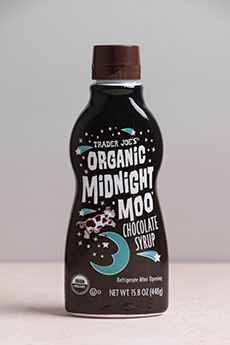 A Bottle Of Trader Joe's Midnight Moo Chocolate Syrup