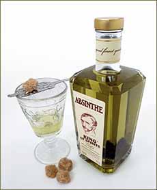 A bottle of Mansinthe Absinthe