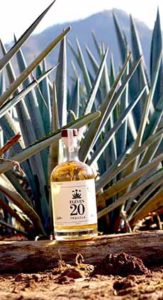 Bottle Of Anejo Tequila In Front Of An Agave Plant