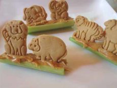 Animal Crackers On A Log (anchored with peanut butter on a celery stick)
