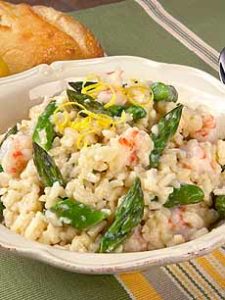 Dish Of Asparagus Risotto With Rock Shrimp