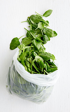 Fresh Baby Spinach In A Produce Bag