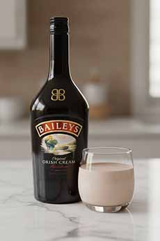 Bottle & Glass Of Baileys Chocolate Mint Irish Cream Liqueur
