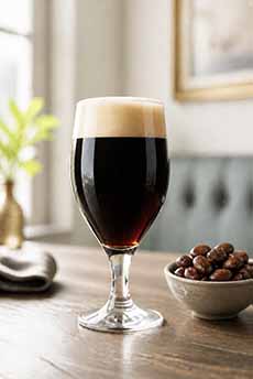 A Glass Of Baltic Porter With A Bowl Of Salted Almonds