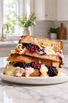 A blackberry grilled cheese sandwich with Gruyere cheese.