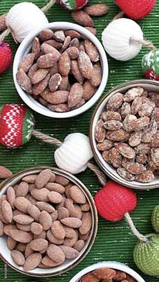 Blue Diamond Almonds in holiday flavors: Snickerdoodle and Peppermint Cocoa.