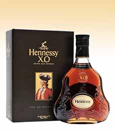 Bottle of Hennessy XO Cognac in a presentation gift box.