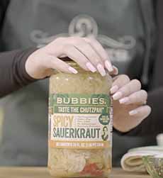 A jar of Bubbies Spicy Sauerkraut