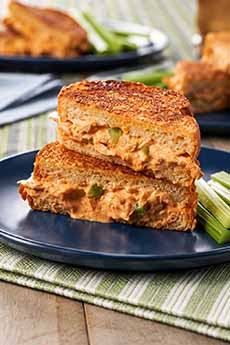 A Buffalo chicken grilled cheese sandwich.