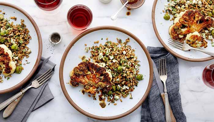 Roast Cauliflower Steak With Farro