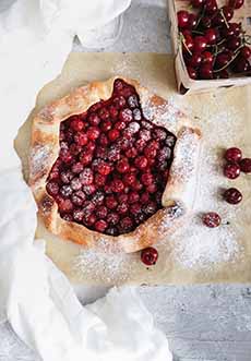 A Cherry Galette, a rustic pie made without a pie pan. In this classic fruit galette, the crust is folded up by hand over the filling (which can be savory instead  width=