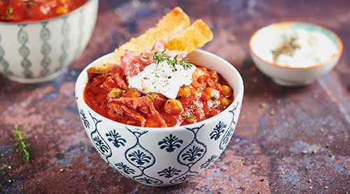 Chickpea Salad In Red Sauce With Yogurt