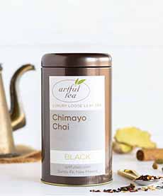 A tin of Chimayo Chai Tea with hot peppers