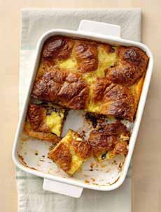 Baking Dish Of Chocolate Croissant Bread Pudding