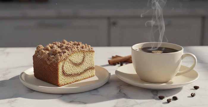 Coffee Cake With A Cup Of Coffee