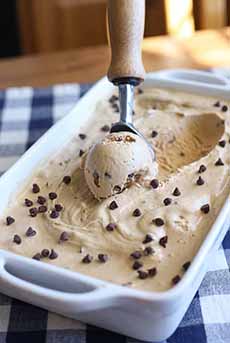 A tub of coffee chip ice cream.