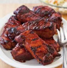 Country-style ribs are eaten with a knife and fork.