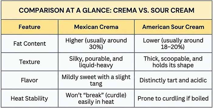 Chart: Crema Vs. Sour Cream