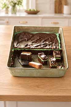 A pan of creme de menthe brownies.