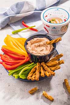 Crudites (raw vegetables) with Spicy Chili Yaza Labneh dip.