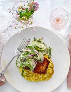 Cucumber Salad Atop Grilled Salmon
