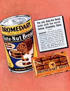 A 1950's era ad for Dromedary Date Nut Bread.