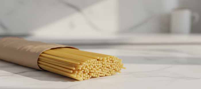 Dry spaghetti on a marble counter