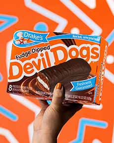 A package of Fudge Dipped Devil Dogs