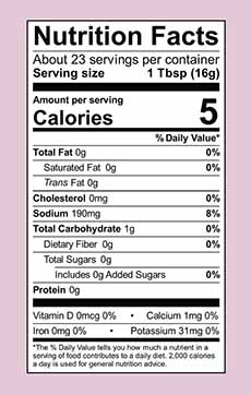 G Hughes Ketchup Nutrition Label