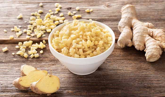 Fresh ginger root slices and diced.