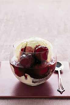 A glass bowl of Cherries Jubilee.