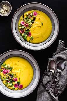 Bowls Of Yellow Beet Gazpacho