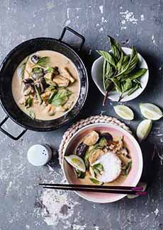 Dish Of Green Curry With Eggplant & Mushrooms