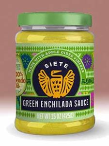 A jar of Siete brand green enchilada sauce