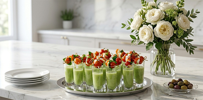 A Tray Of Gazpacho Shooters