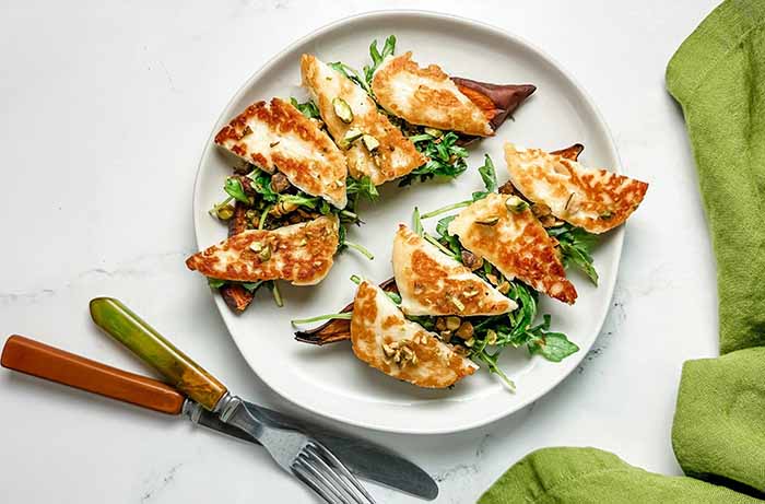 Halloumi & Arugula On Sweet Potato Toast
