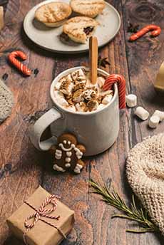 Hot Chocolate With Candy Cane & Cinnamon Stick