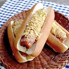 Crumbled Chicharrones On Hot Dogs